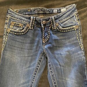 Miss Me Women's Dark Blue Boot Cut Jeans with Gold Stitching